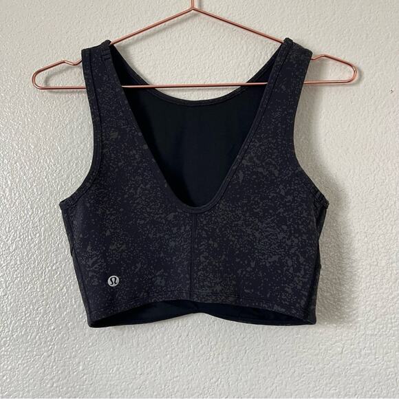 Lululemon Peloton Energetic Edge Reflective Crop Tank Black Gray Paint Splatter - Picture 5 of 6